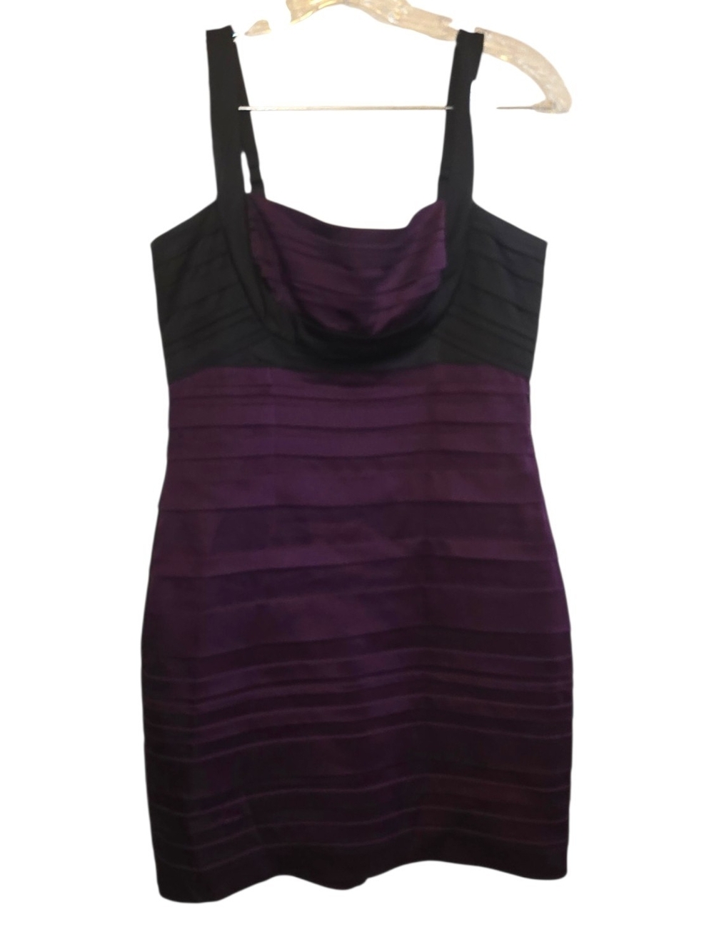 BCBGMAXAZRIA Colorblock Tiered Bandage Mini Dress - Purple & Black, Size 6